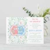 Gender onthulling Uitnodiging Roze Blauw Floral Ba (Staand voorkant)