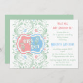 Gender onthulling Uitnodiging Roze Blauw Floral Ba (Voorkant / Achterkant)