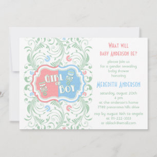 Gender onthulling Uitnodiging Roze Blauw Floral Ba