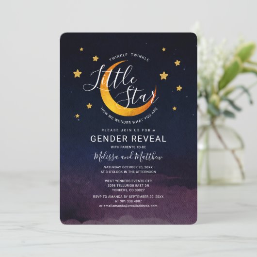 Gender onthulling Uitnodiging Twinkle Little Moon  (Staand voorkant)