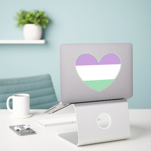 Gender Queer Paars, Green, White Pride Heart Stic Sticker (Laptop op bureau)