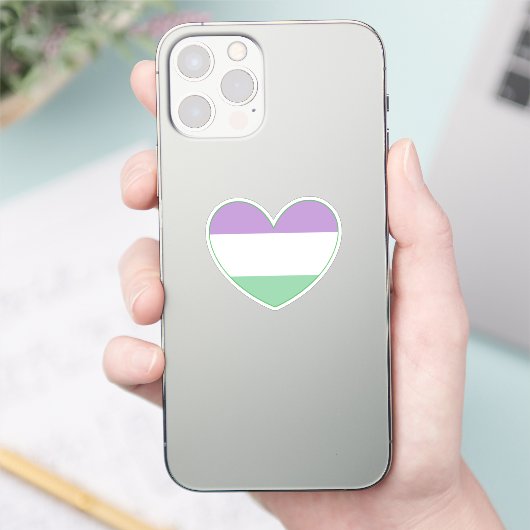 Gender Queer Paars, Green, White Pride Heart Sticker (Telefoon)