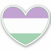 Gender Queer Paars, Green, White Pride Heart Sticker (Voorkant)