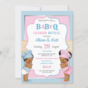 Gender Reveal Baby Q BBQ Roze Blauwe Gingham Kaart