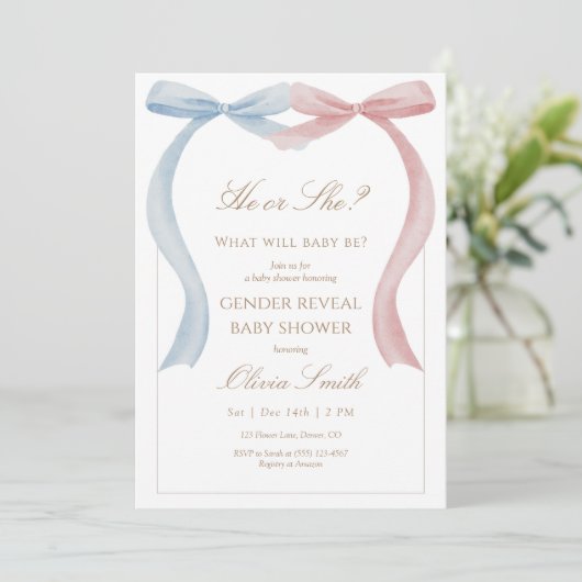 Gender Reveal Baby Shower Invitation Pink and Blue Kaart (Staand voorkant)