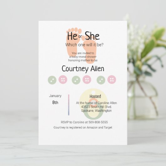 Gender Reveal Baby Shower Invite (Staand voorkant)