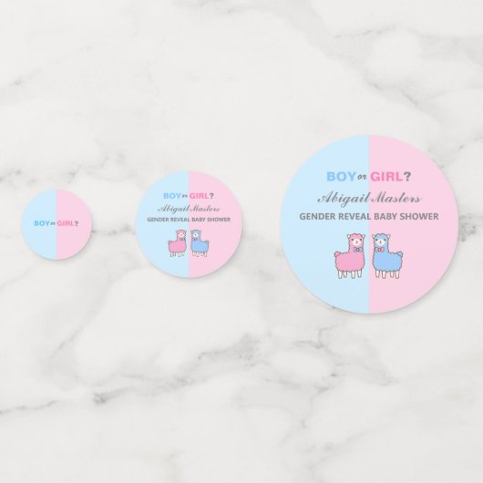 Gender Reveal Baby shower Llama Confetti (Achterkanten)