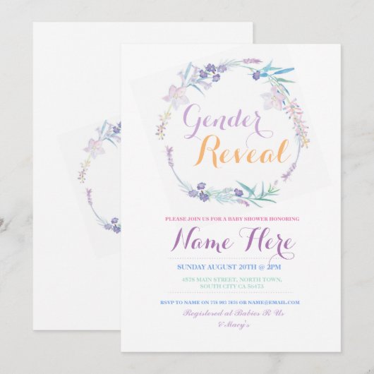 Gender Reveal Baby shower Roze Bloemen Party Uitno Kaart (Voorkant / Achterkant)