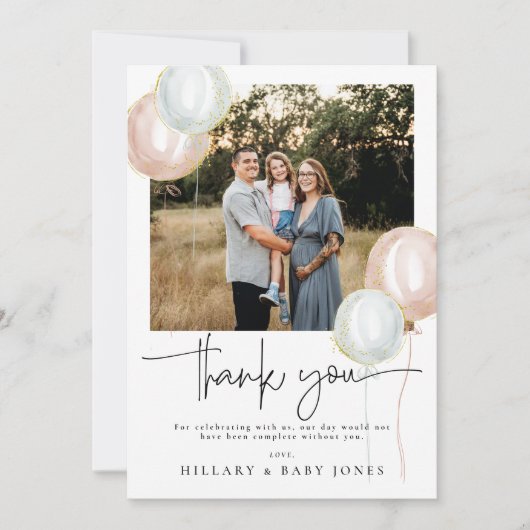 Gender Reveal Balloon Baby shower Dank u kaart (Voorkant)