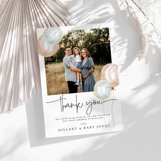 Gender Reveal Balloon Baby shower Dank u kaart