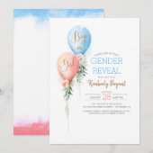 Gender Reveal Balloons Baby shower uitnodiging (Voorkant / Achterkant)