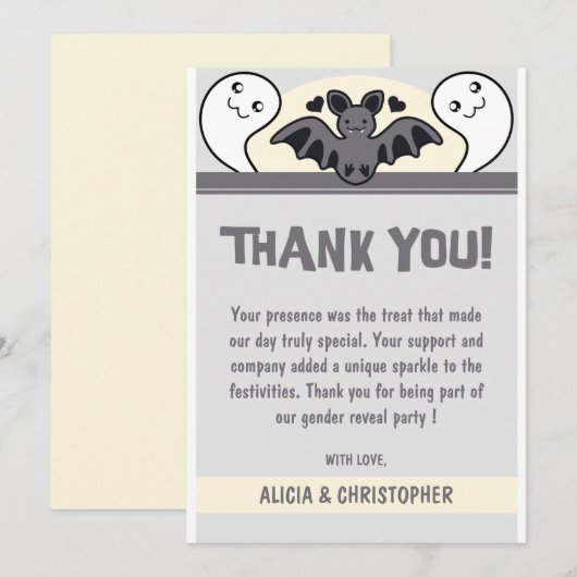 Gender reveal bedankaarten Halloween Schattige spo Bedankkaart (Voorkant / Achterkant)
