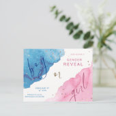 gender reveal, blauw of roze, hij of zij, briefkaart (Staand voorkant)