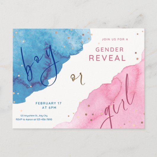 gender reveal, blauw of roze, hij of zij, briefkaart (Voorkant)