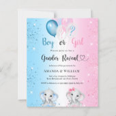 Gender reveal blue pink elephants invitation (Voorkant)