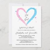 Gender Reveal Blue Pink Heart Baby shower Kaart (Voorkant)