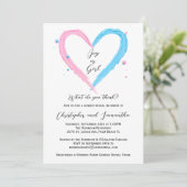 Gender Reveal Blue Pink Heart Baby shower Kaart (Staand voorkant)