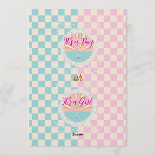 Gender Reveal Blue-Pink Plaid Checkered Kaart (Achterkant)