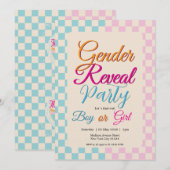 Gender Reveal Blue-Pink Plaid Checkered Kaart (Voorkant / Achterkant)
