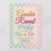 Gender Reveal Blue-Pink Plaid Checkered Kaart (Voorkant)