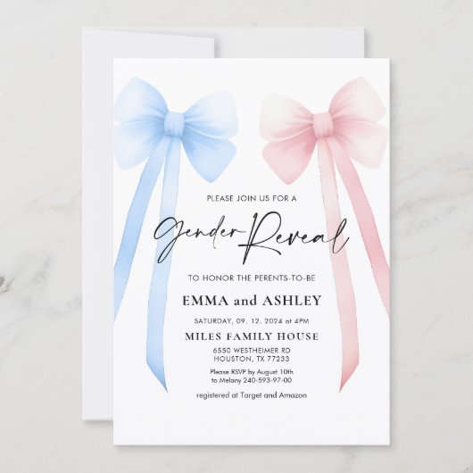 Gender Reveal Bow-uitnodiging Kaart (Voorkant)