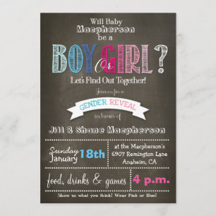 Gender Reveal Chalkboard Uitnodiging 5 x 7