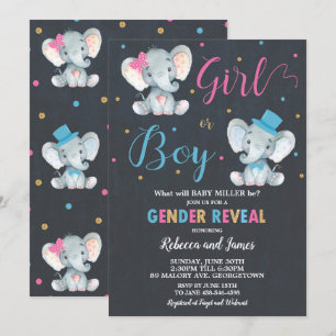 Gender Reveal Elephant Baby Boy of Baby Girl Kaart