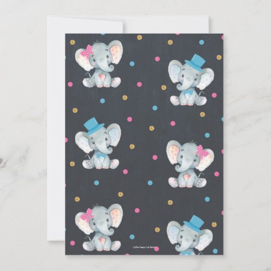 Gender Reveal Elephant Baby Gender Reveal Party Kaart (Achterkant)