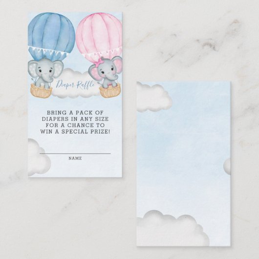 Gender Reveal Elephant Balloon Luier Raffle Informatiekaartje (Voorkant / Achterkant)