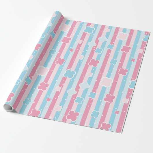 Gender Reveal Gestreept Blauw Roze Pastel Baby sho Cadeaupapier (Uitgerold)