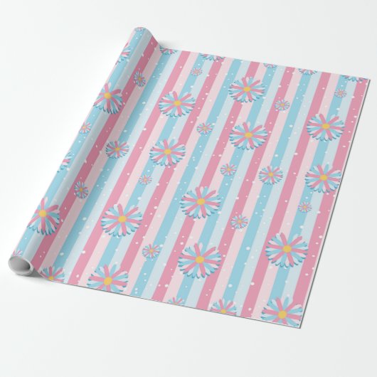 Gender Reveal Gestreept Blauw Roze Pastel Baby sho Cadeaupapier (Uitgerold)