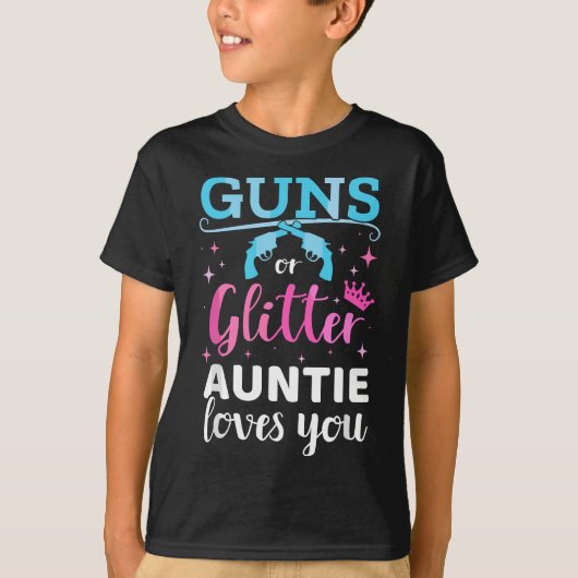 Gender reveal guns or glitter auntie matching baby t-shirt (Voorkant)