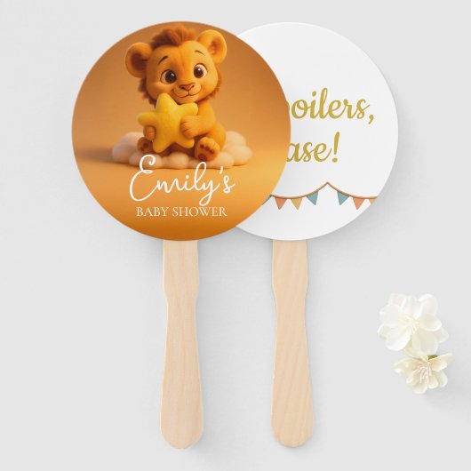Gender Reveal Hand Fan, Little Lion. Neutral Team Handwaaier (Voorkant en achterkant)