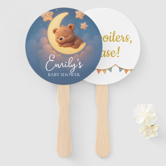 Gender Reveal Hand Fan, Teddy Bear. Neutral Team Handwaaier (Voorkant en achterkant)
