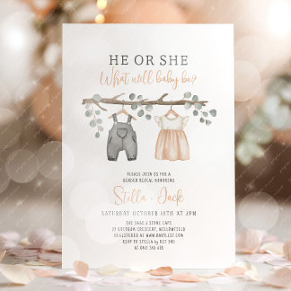 Gender Reveal He or She Clothesline Kaart