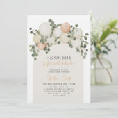 Gender Reveal He or She Greenery Balloons Kaart (Staand voorkant)