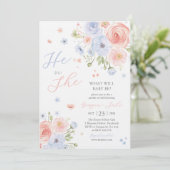 Gender Reveal He or She Pink Blue Invitation Kaart (Staand voorkant)