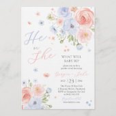 Gender Reveal He or She Pink Blue Invitation Kaart (Voorkant)