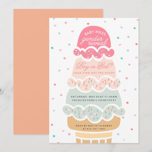 GENDER REVEAL - Hier is de scoop-ijspartij Kaart (Voorkant / Achterkant)