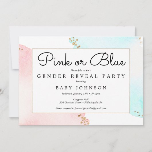 Gender Reveal Invitation Baby shower roze of blauw Kaart (Voorkant)