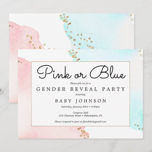 Gender Reveal Invitation Baby shower roze of blauw Kaart (Voorkant / Achterkant)