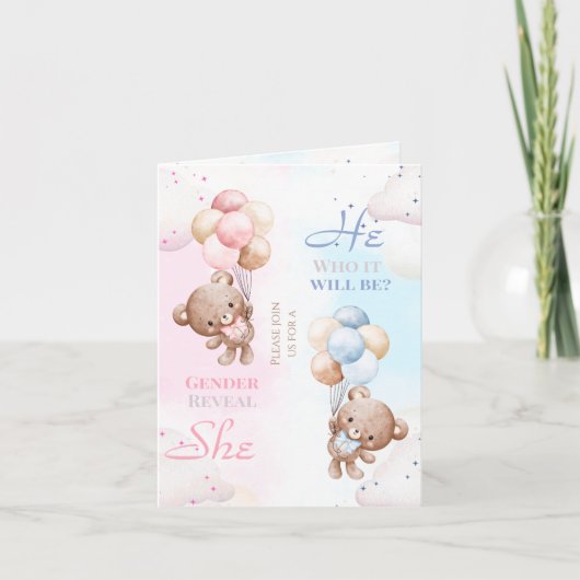Gender Reveal Invitation - Bears Blue & Pink Skies (Voorkant)
