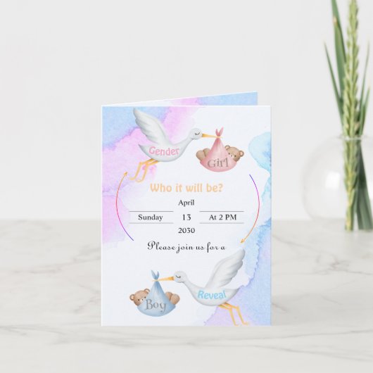 Gender Reveal invitation - Blue and Pink Storks (Voorkant)