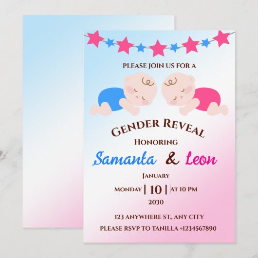 Gender Reveal Invitation Card Kaart (Voorkant / Achterkant)