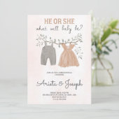 Gender Reveal Invitation card on marble surface Kaart (Staand voorkant)