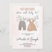 Gender Reveal Invitation card on marble surface Kaart (Voorkant / Achterkant)