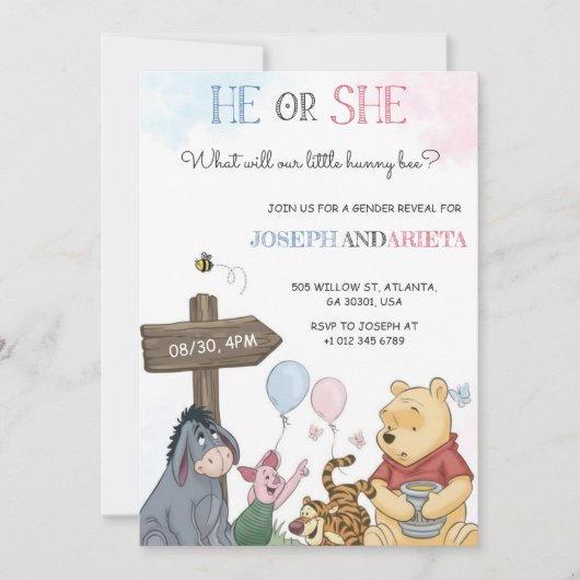 Gender reveal invitation card with joyful imagery kaart (Voorkant)