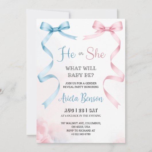 gender reveal invitation card with pink Invitation Kaart (Voorkant)