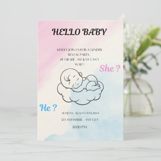 Gender reveal invitation kaart (Staand voorkant)