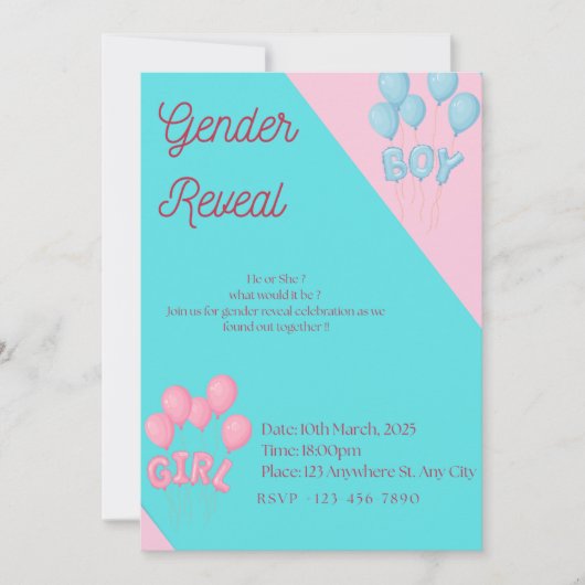 Gender reveal invitation  kaart (Voorkant)